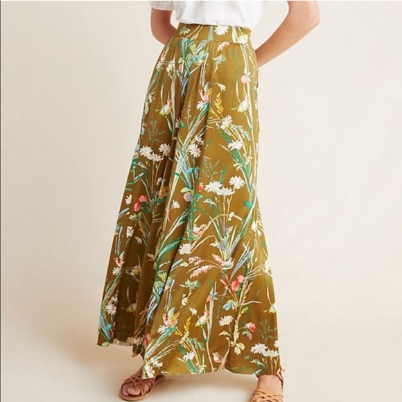 Anthropologie Pants - Anthropologie Green Wide-Leg Jumpsuit with Floral Design